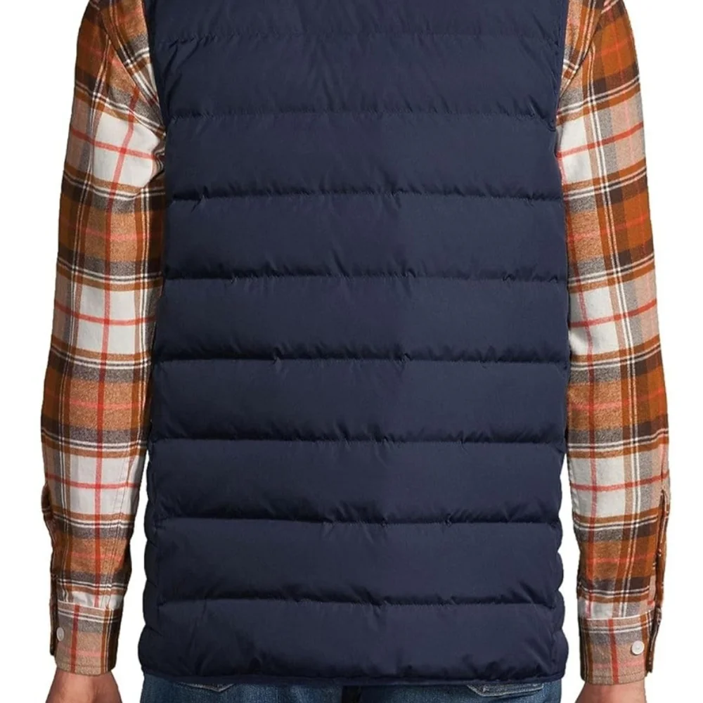 Lands End Men's Puffer Vest, Size 42-44, Black, Snap Pockets, Full Zipper‎